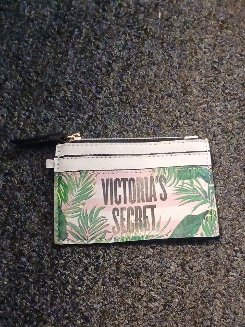 Victoria's Secret Palm Leaf Card Wallet - Pink & Green